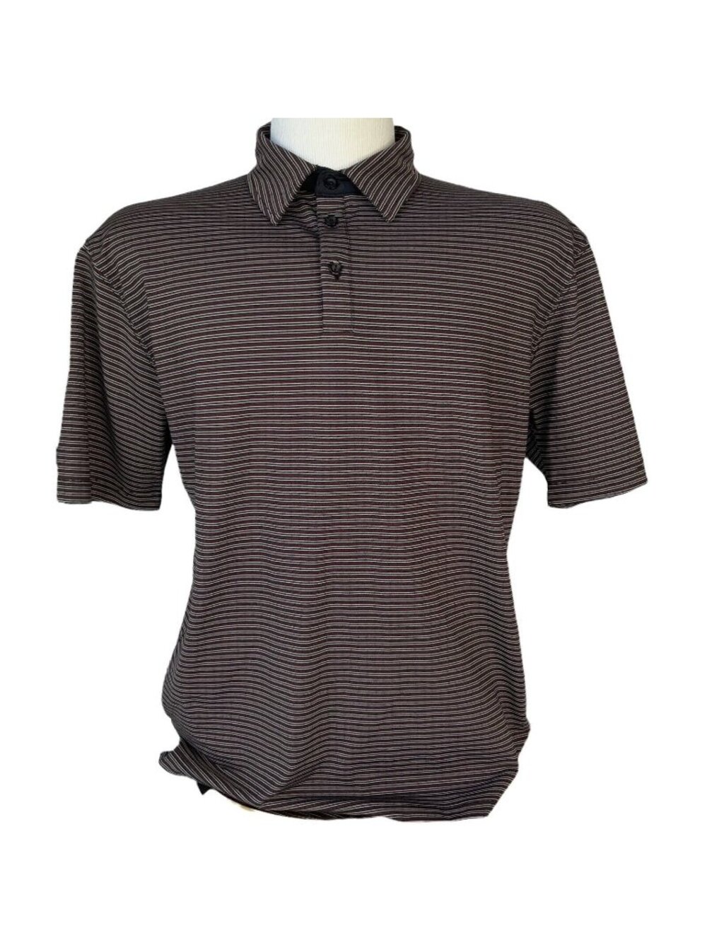 Fila Golf Polo Shirt Mens Large Maroon Black Striped Short Sleeves Summer